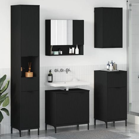vidaXL Badezimmermöbel-Set Wandmontiert Schwarz Holzwerkstoff, Metall (1/5)