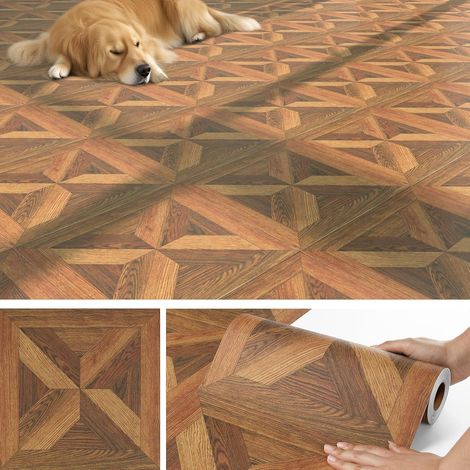 Lino Sol Rouleau Effet Parquet Adhesif Sol Imitation Bois Retro Dalle PVC Adhesive Sols 30x120CM Carrelage Adhesif Salle de Bain Revetement de Sols Faux Parquet Adhésif Cuisine Chambre (1/5)