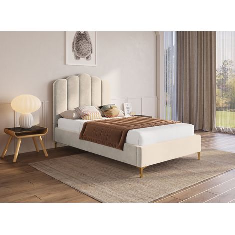 Deco In Paris – Lit simple en velours beige 90x190 cm – Tête de lit rembourrée – Structure en bois – Hauteur 119 cm – Design contemporain (1/5)