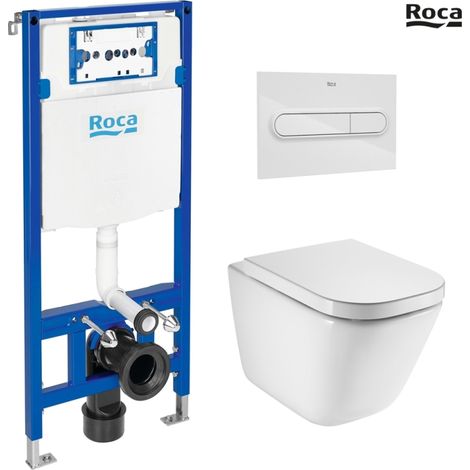 Bastidor ROCA DUPLO pack cisterna empotrada y pulsador PL1 bl br con inodoro suspendido ROCA THE GAP con sistema rimless