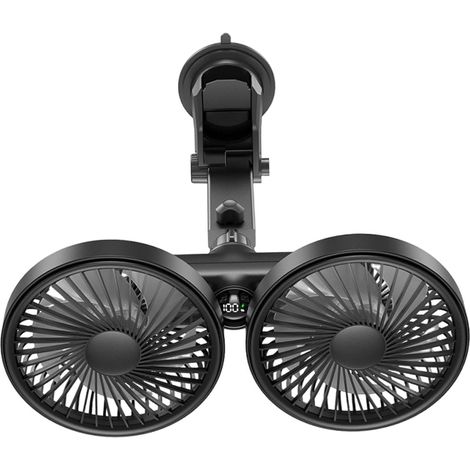 JSSEVN - Ventilador de coche de doble cabezal, portátil USB, con soporte de ventosa, múltiples ángulos ajustables, accesorio funcional para pizarra blanca, color negro. (1/5)