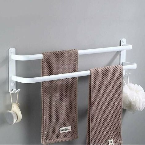 Porte-Serviettes Blanc Mural Barres Porte-Serviettes Multicouche avec Crochets Espace Aluminium Porte ROBINETTERIE DE SALLE DE BAIN