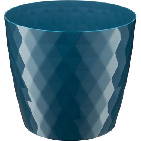 Pot de fleurs en plastique Cristal 16 cm, bleu marine brillant, motif géométrique en losanges (1/2)