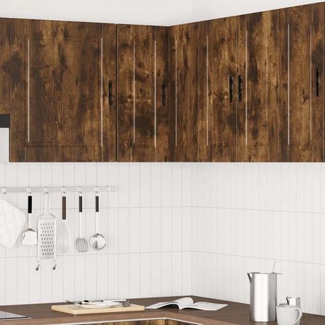 Meuble de Rangement Mural d'Angle pour Cuisine, Placard Suspendu Gain de Place en Chêne Fumé Porto, Design Moderne et Élégant (1/5)