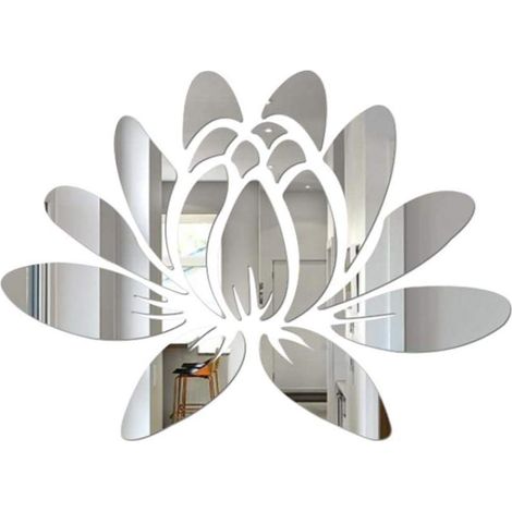 Sticker mural miroir 3D argenté en acrylique amovible, autocollant écologique lotus pour chambre, salle de bain, décoration murale moderne, sans traces (1/5)