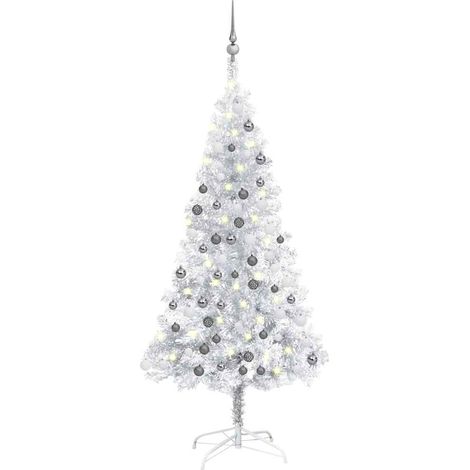 Arbre de Noël artificiel pré-éclairé/boules argenté 120 cm PET vidaXL