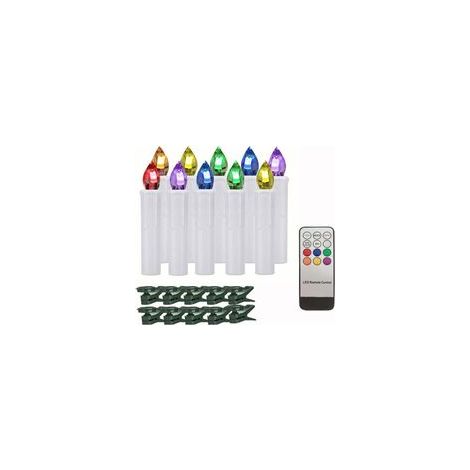 Bougies électroniques LED colorées avec minuterie à distance pour la décoration du Nouvel An, bougies de sapin de Noël à piles, 10 Pièces Blanc