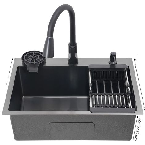 Évier de cuisine, robinet rétractable, distributeur de savon, 60 45cm (1/2)