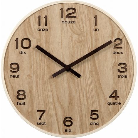 Horloge murale ronde en bois cintré 14 pouces 35 cm chiffres bois naturel 14 35cm réf 3950 41 × 41 × 10 cm 1,2 kg – Livraison gratuite