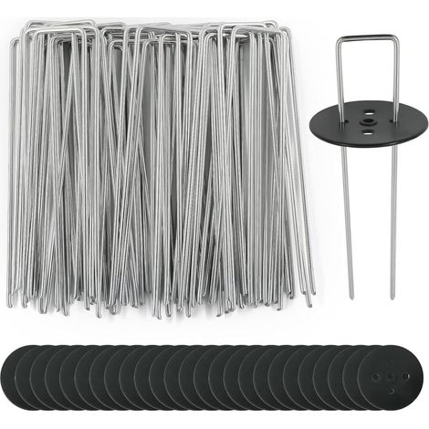 Piquets De Jardin En Forme De U - Acier Galvanisé 2,5 mm - Pour Feuille Anti-Weeds Filets Et Toiles - 100 Pièces 150x40 mm (1/5)