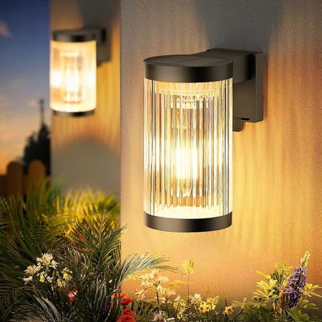 Ecleanfy - Lot de 4 appliques murales améliorées pour clôture et terrasse, éclairage LED extérieur étanche, alimentation solaire, design moderne