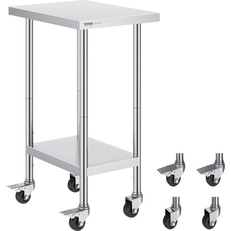 Table de Travail en Acier Inoxydable 61 x 45,7 x 95,5 cm, Table de Préparation des Aliments avec 4 Roulettes, 3 Niveaux de Hauteur Réglables, Meuble de Rangement, pour Restaurant Maison Bar (1/5)