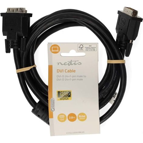 Nedis DVI-Kabel / DVI-D 24+1-Pin Stecker / DVI-D 24+1-Pin Stecker / 2560x1600 / Vernickelt / 2.00 m / Gerade / PVC / Schwarz / Label