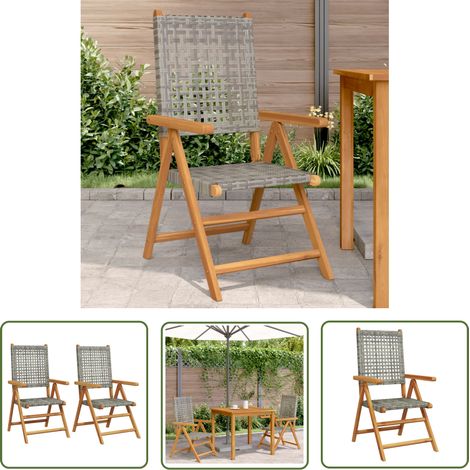 The Living Store Gartenstühle 2 Stk. Grau Massivholz Akazie und Poly Rattan - Gartenstühle - Akaziengartenmöbel - Outdoor Möbel - Gartenmöbelset - Lounge Chair (1/5)