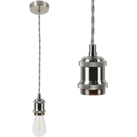 ZMH Suspension de lampe vintage E27 chromée avec câble de 1,3 m - Edison industriel avec baldaquin, balançoire singe en cuivre - Idéale pour salon, salle à manger, bar, pub, cave-argent (1/5)