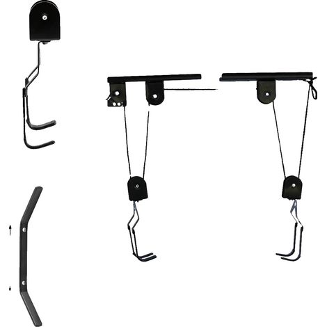 Elevador de bicicletas, capacidad de 60 kg, sistema de poleas montado en el techo, color negro. (1/2)