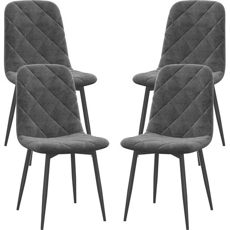 Lot de 4 chaises salle à manger rembourrées dossier haut gris tissu effet velours pieds acier