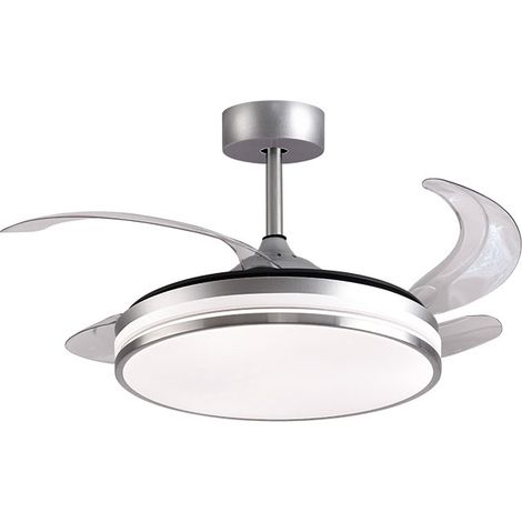 Ventilateur dc kepler argent, 4 pales rétractables, 72w led 300040006000k, h.35xd.108/50cm
