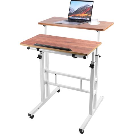 Scrivania per computer con 4 ruote, tavolo da gioco, tavolo da ufficio, 60x60x67-115cm, rovere (1/5)