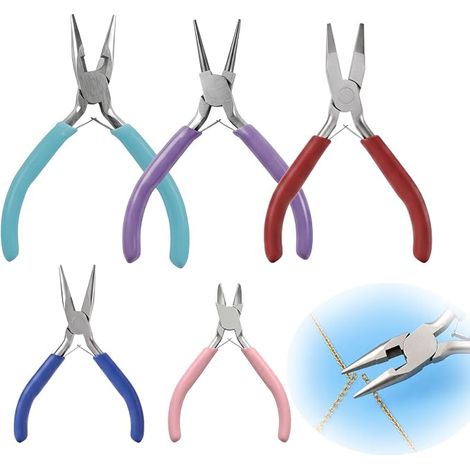 Ensemble de 5 pinces à bijoux, Cutter à fils, Pinces rondes à plat courbes pour la fabrication de bijoux (1/5)