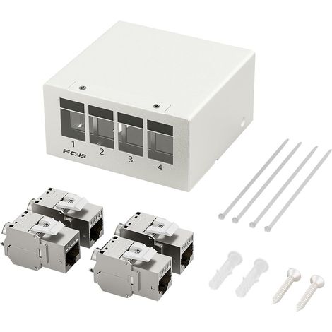 Panneau de brassage CAT7 4 ports avec 4 modules CAT.7 RJ45 Keystone Jack Gris clair Panneau de distribution STP pour réseau LAN DSL, compatible CAT6 CAT6a CAT7 CAT8 10 Gbit/s (1/5)