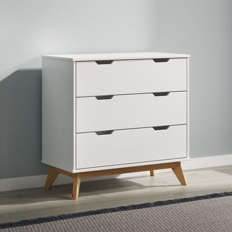 Commode en Bois Blanc et Naturel - 80x40x79 cm : Élégance et Praticité (1/5)