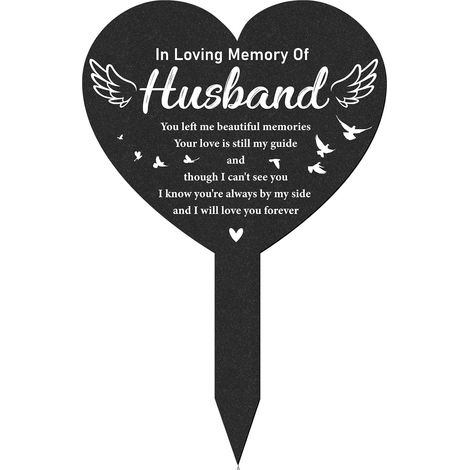 Piquets funéraires commémoratifs pour époux - Décoration de cimetière en forme d'ange noir pour épouse - Plaques en métal personnalisées en forme (1/5)
