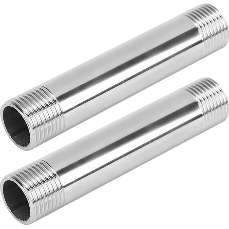 Lot de 2 raccords de tuyauterie filetés en acier inoxydable à diamètre égal, filetage mâle G1/2, rallonge de 10 cm (1/5)