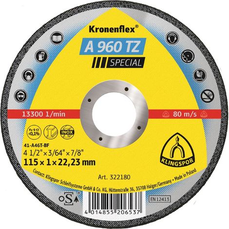 Klingspor A 960 TZ Trennscheiben, 115 x 1 x 22,23 mm gerade, für Edelstahl