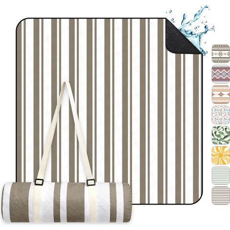 Sekey Picknickdecke Picknickdecke Wasserdicht Campingdecke 200x200 cm, Braune Streifen (1/5)