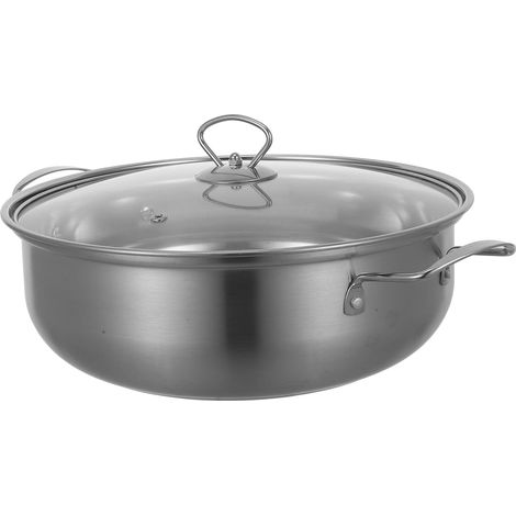 Marmite épaisse en inox de 28 cm avec couvercle, pour les soupes et le shabu-shabu, compatible avec les plaques à induction et à gaz