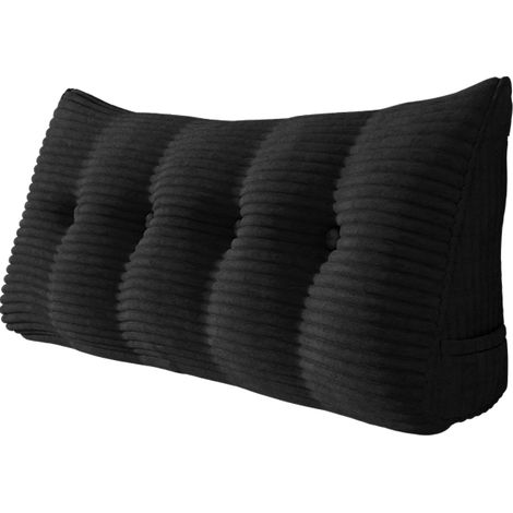 VERCART Großes Bettruhe Keilkissen, Lang Lesekissen, Dekoratives Kopfteilkissen, Dreieckiges Rückenkissen, Loungekissen für Tagesbett oder Couch, Kordsamt Schwarz 120cm (1/3)