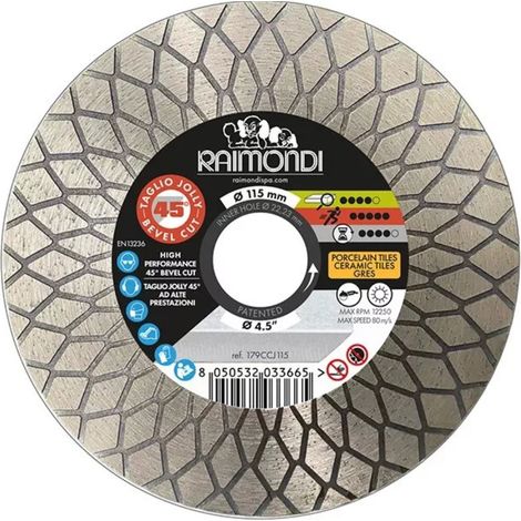 Disco diamantato diametro 115mm taglio jolly 45° f22,2mm smussatura