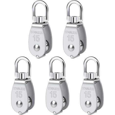 Poulie Simple Pivotante 5 Pièces M15 Poulie Simple en Acier Inoxydable Robuste Poulie Simple Bloc Lisse Rouleau de Chargement 35 KG (1/5)