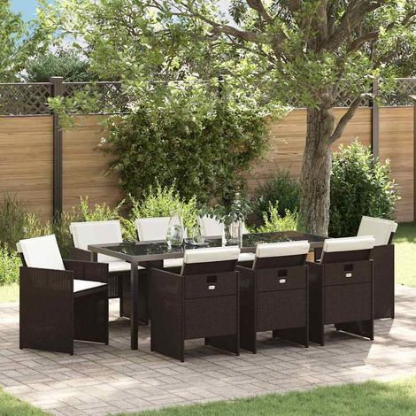Garten Essgruppe 9 pcs Braun Poly-Rattan (1/5)