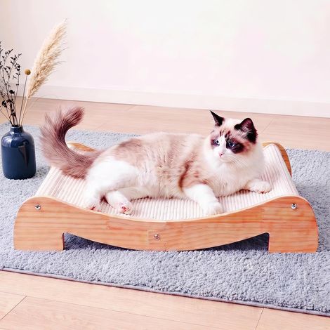 Grattoir pour chat extra large, 67,3 x 42,4 cm – Salon stable en bois avec sisal naturel, lit à griffer horizontal en bois massif pour grands chats d'intérieur Meubles pour chats (1/5)