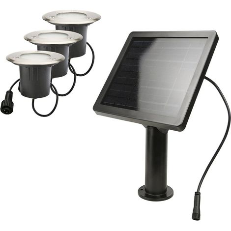 Kit de 3 spots led encastrés solaires Inox KIT3–SUN28 - 3 Câbles de 2m - 100 lumens / spot