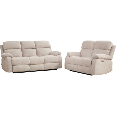 Canapé 3 places et 2 places relax électrique massant en tissu chenille beige KOCENI (1/5)