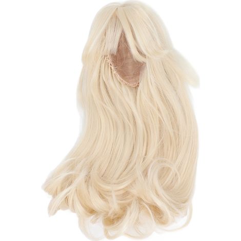 Peluca de tela de malla para muñeca, flequillo liso, cabello artificial largo, color dorado. (1/5)