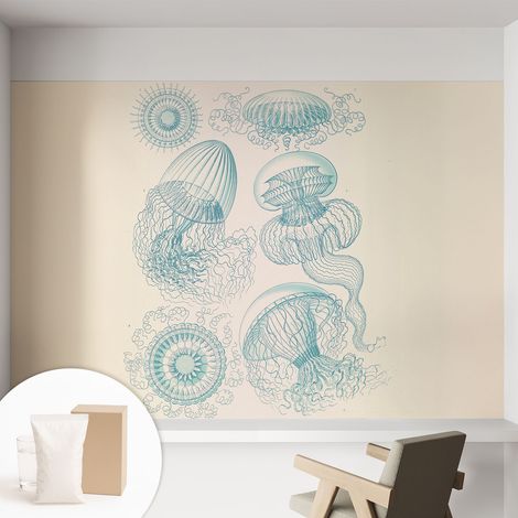 Papier peint intissé décoratif pour chambre et salon Design moderne à poser facilement - Colle incluse gratuite Méduses marines 152x104 cm (1/5)