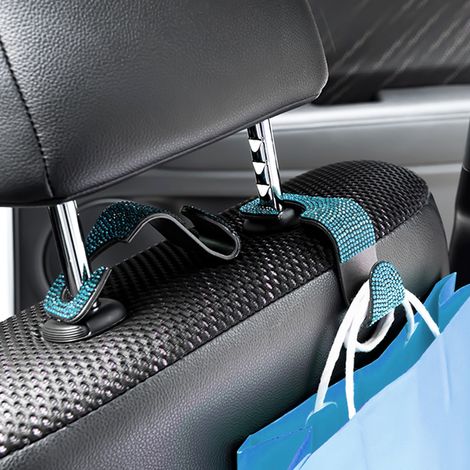 Autositzaufhänger mit Haken und Kristallverzierung, Organizer für Handtasche, Mantel und Einkaufstasche, Blau, Rückenlehnenstütze (1/5)