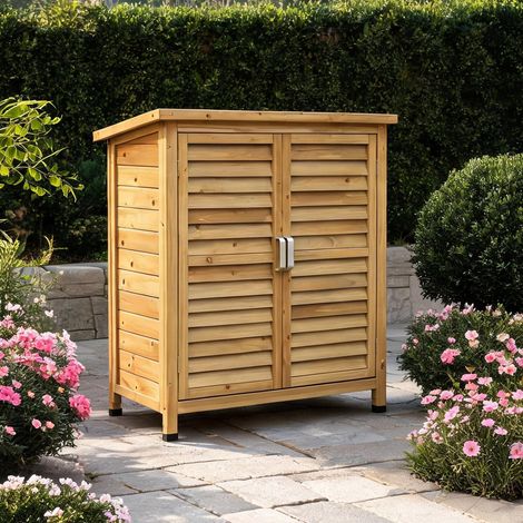 Armoire de jardin en bois avec porte persiennée et étagère 87 x (1/5)