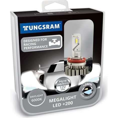 Kit LED H8 H11 12V 24W PGJ19 Megalight LED +200 6000K 2St Tungsram 60490 PB2 (1/2)