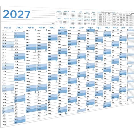 Planificateur mural Calendrier 2026 - Calendrier mural 2026 Plus grand (100 x 70 cm) de JAN à DÉC 2026, Calendrier mural année scolaire 2026 pour élèves et enseignants - Bleu brumeux (1/5)
