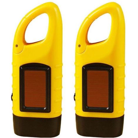Set of 2 hand-crank flashlights, solar rechargeable LED emergency flashlight, yellow outdoor sports survival flashlight (1/3)