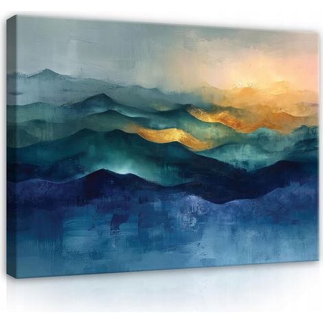 Peinture abstraite or bleu moderne sur toile Murale 40x30 (1/3)