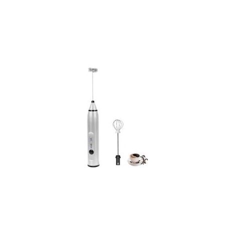 Mousseur à lait électrique avec double fouet, machine à mousse électrique rechargeable par USB, mousseur à lait portatif 2 en 1 à piles pour café, latte, cappuccino, fouetter les œufs (argent) (1/5)