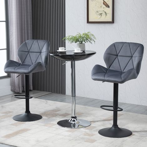 Ensemble de 2 tabourets de bar velours métallique réglables - cuisine design - pivotants avec dossier et repose-pieds - gris