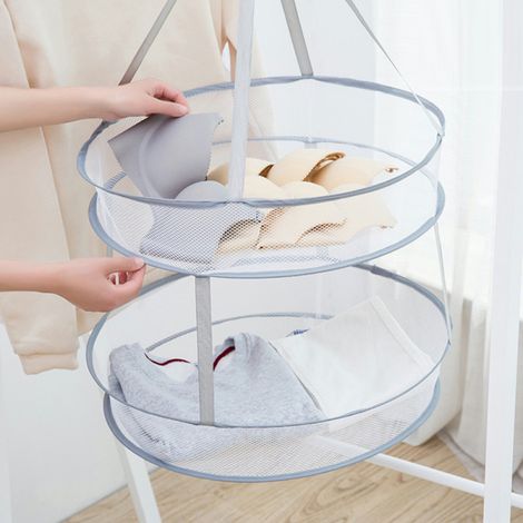 Séchoir à linge suspendu en filet à 2 niveaux, pliable, pour pulls et autres vêtements (45 cm / 17,7 po) (1/5)