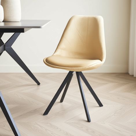 Esszimmerstuhl Jace Samt Beige – ohne Armlehnen